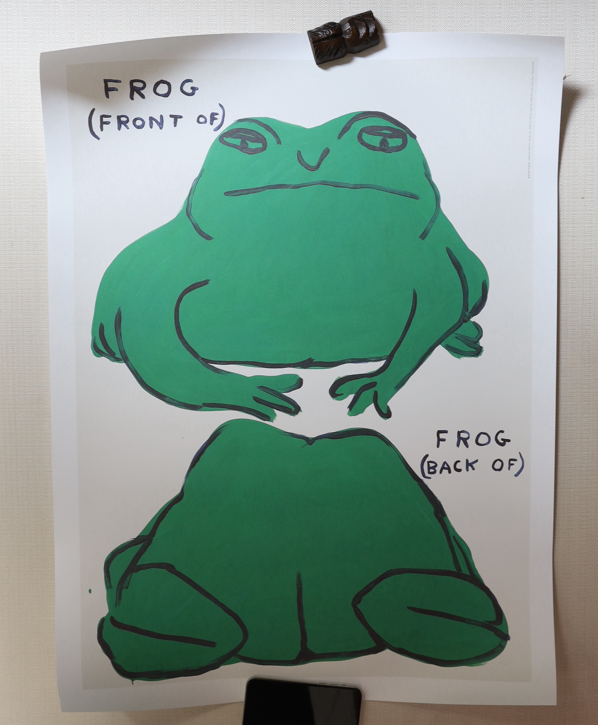 David Shrigley (British b.1968), four offset lithographs, I Did Not Choose to be a Bird, He Will Only Eat Squid Ink Pasta, Frog, Fish Says, unframed